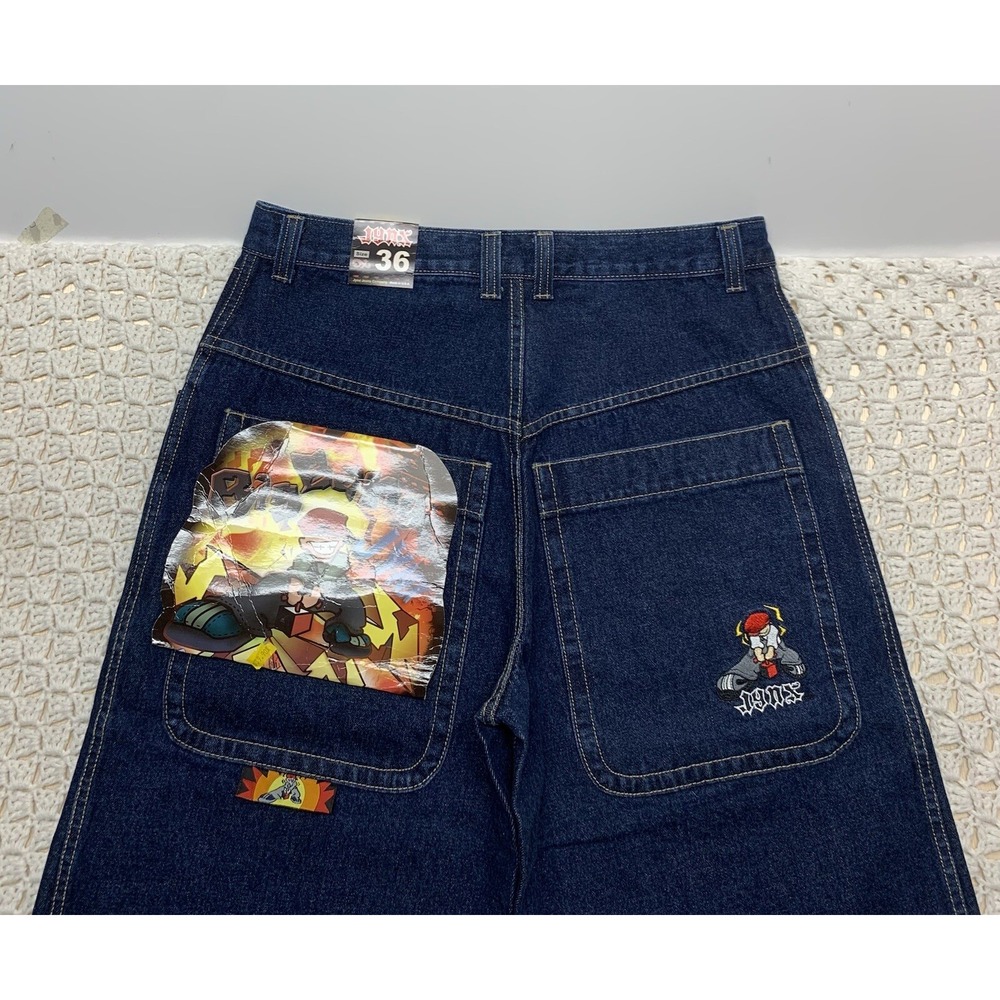 Vtg 90s Jynx Jeans Men Tag 36 Approx 34x30 Wide Baggy Skater Blue Denim Made USA - Picture 2 of 13